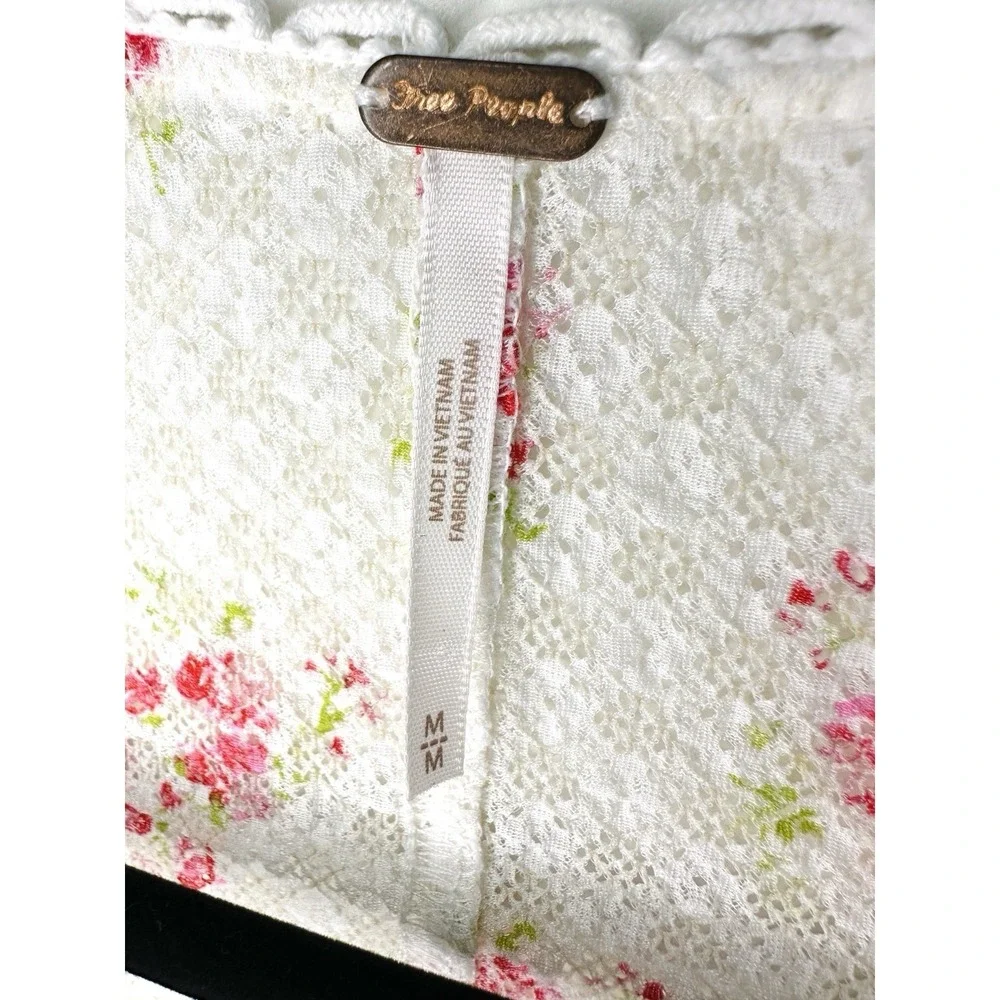 Free People Kika Printed Top Floral Lace Cardigan White Pink M Coquette Cutecore - Picture 13 of 16